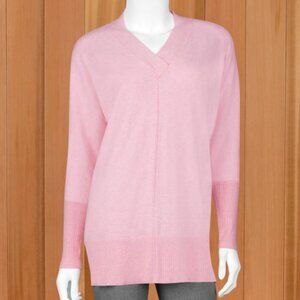 NWT Kinross Cashmere Crossover Easy Vee Watermelon Pink (Size Medium)